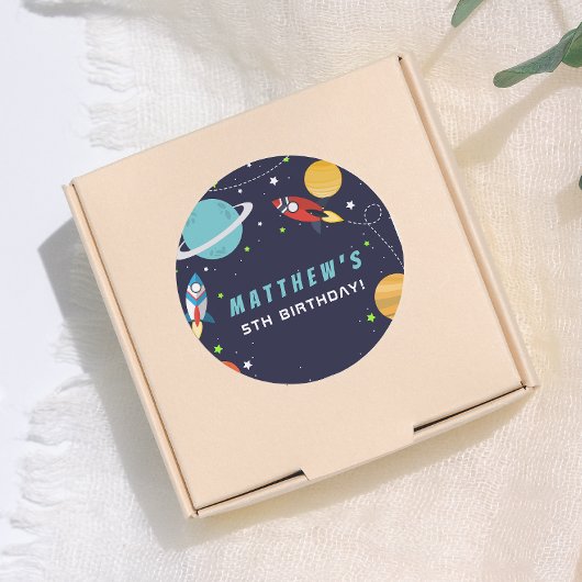 宇宙ロケット船の誕生日パーティー ラウンドシール
