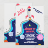 宇宙ロケット船の誕生日パーティー 招待状 (正面/裏面)