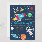 宇宙ロケット船の誕生日ブラストオフ 招待状 (正面)