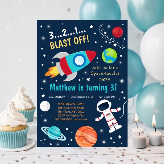 宇宙ロケット船の誕生日ブラストオフ 招待状
