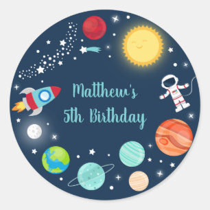 宇宙ロケット船宇宙惑星誕生日 ラウンドシール
