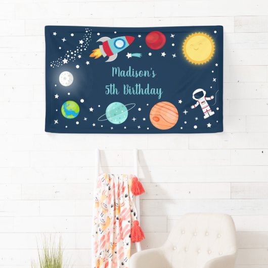 宇宙ロケット船宇宙飛行士惑星誕生日 横断幕 (インサイチュ)