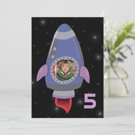 宇宙ロケット船少年バースデーパーティー招待状 招待状 (スタンド正面)