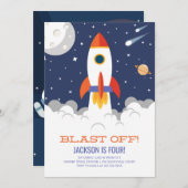 宇宙ロケット船誕生日招待状 招待状 (正面/裏面)