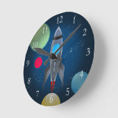 宇宙ロケット船 ラウンド壁時計 (傾斜)