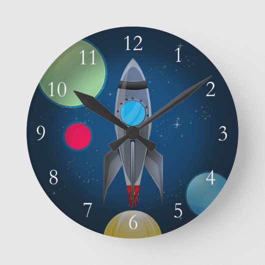 宇宙ロケット船 ラウンド壁時計 (正面)