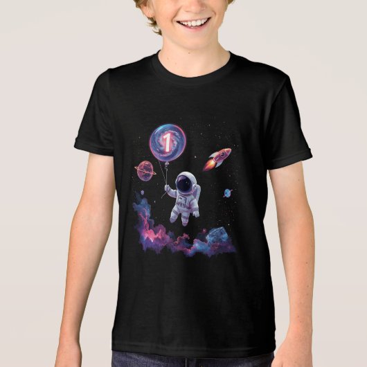 宇宙ロケット誕生日ティーキッズ トライブレンドＴシャツ (正面)