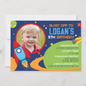 宇宙ロケット誕生日パーティフォト写真 招待状 (正面)