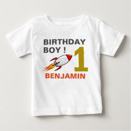 宇宙ロケット1歳の誕生日パーティー ベビーTシャツ