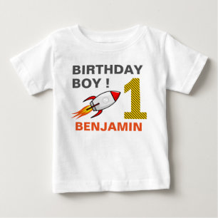 宇宙ロケット1歳の誕生日パーティー ベビーTシャツ