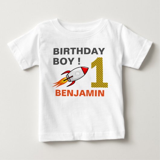 宇宙ロケット1歳の誕生日パーティー ベビーTシャツ (正面)