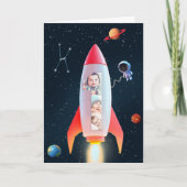 宇宙ロケット1歳の誕生日 | 巨大な1枚の写真コラージュ カード (正面)