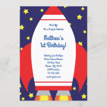 宇宙ロケット1st誕生日かわいい招待状