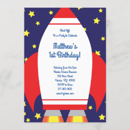 宇宙ロケット1st誕生日かわいい招待状 招待状