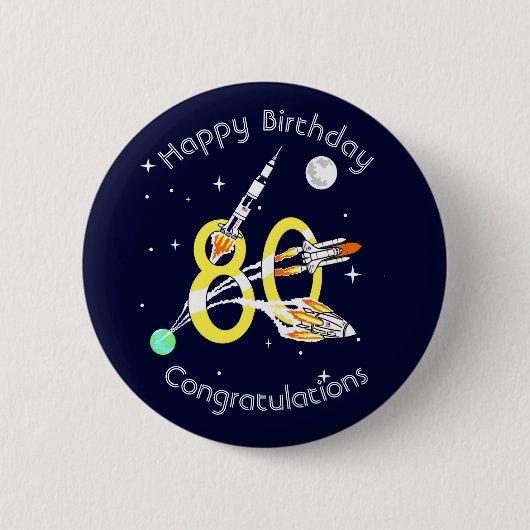 宇宙ロケット80歳の誕生日 缶バッジ (正面)