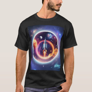 「宇宙ロケット・ホログラフィックサークル」 Tシャツ