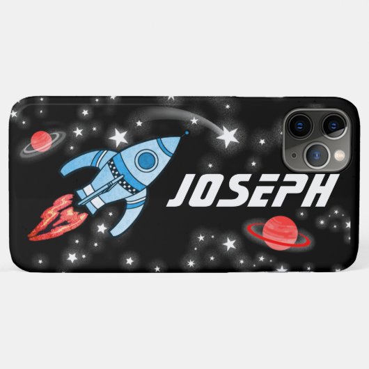宇宙ロケット 黒い男の子の名前 Case-Mate iPhoneケース (裏面(横))