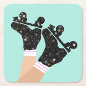 宇宙ローモダンラースケートのローラーダービーミント スクエアペーパーコースター (正面)