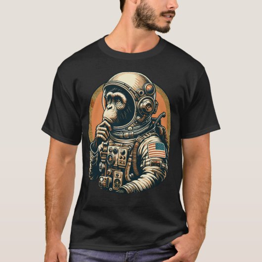 宇宙ヴィンテージ旅行宇宙飛行士モンキーグラフィックアート Tシャツ (正面)