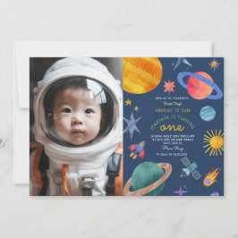 宇宙一周記念!宇宙飛行士の1歳の誕生日 招待状