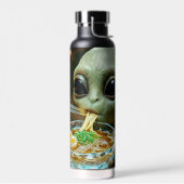 宇宙人がラーメンを食べる面白いデザイン ウォーターボトル (左面)