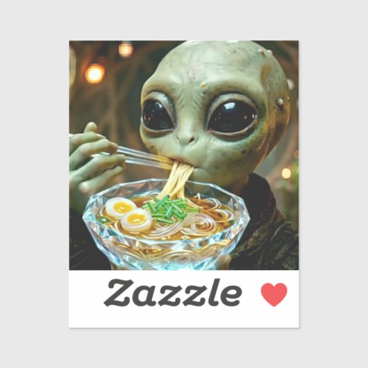 宇宙人がラーメンを食べる面白いデザイン シール (シート)