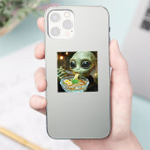 宇宙人がラーメンを食べる面白いデザイン シール (スマートフォン)