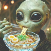 宇宙人がラーメンを食べる面白いデザイン シール (正面)