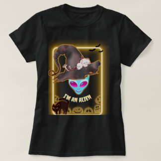 「宇宙人だよ」ハロウィンTシャツ:ネオンデザイン Tシャツ