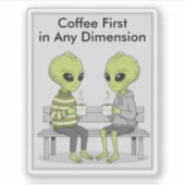 宇宙人とコーヒーのユーモア シール (正面)