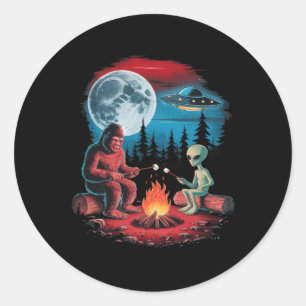 宇宙人とビッグフットの月ハイキング サスカッチ UFO  ラウンドシール
