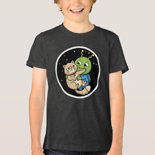 宇宙人と不機嫌な猫の面白い漫画 トライブレンドTシャツ (正面)