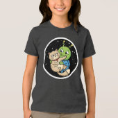 宇宙人と不機嫌な猫の面白い漫画 トライブレンドTシャツ (正面)