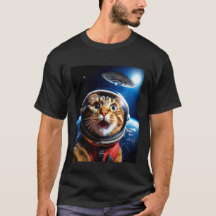 宇宙人と自撮りするネコ UFO 宇宙 ギャラクシー グラフィック Tシャツ