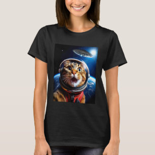 宇宙人と自撮りするネコ UFO 面白い宇宙銀河 グラフィック Tシャツ