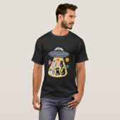 宇宙人にさらわれた猫と惑星 楽しい Tシャツ (正面フル)