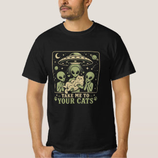 宇宙人に猫を渡そう - かわいいエイリアンの誘拐デザイン Tシャツ
