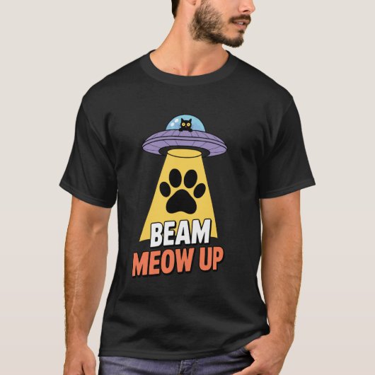 宇宙人に猫を連れてって面白い宇宙人猫 Tシャツ (正面)