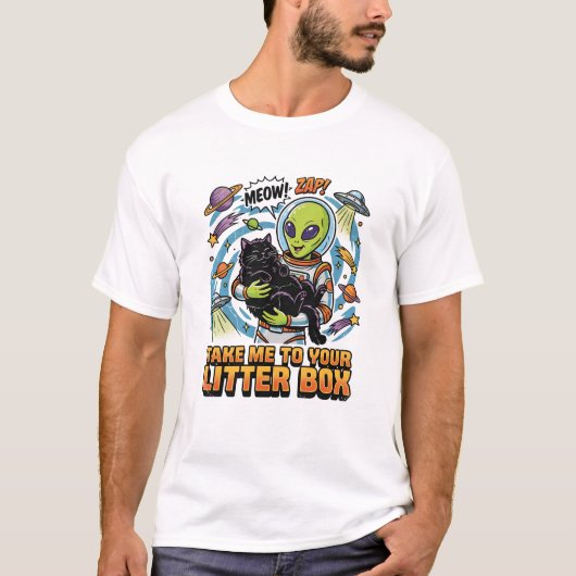 宇宙人に連れてって!黒猫のトイレ Tシャツ (正面)