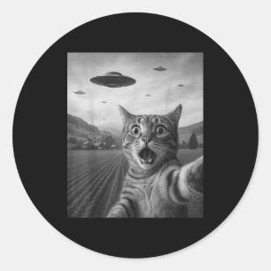 宇宙人に驚くエド・キャットの自撮り UFO猫 ユーモア ラウンドシール