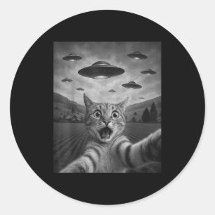 宇宙人に驚くエド・キャット自撮り UFO猫U ラウンドシール