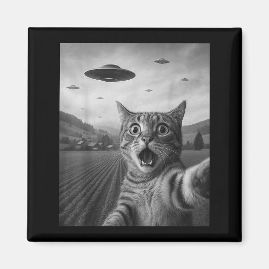 宇宙人に驚くエド・シーラン 猫 セルフィー マグネット (正面)