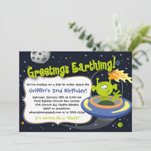 宇宙人のパーティの招待状-宇宙の惑星 招待状 (スタンド正面)