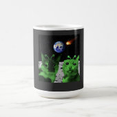 宇宙人グリーンネコ自撮りUFO面白い猫のミーム マグカップ (中央)