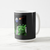 宇宙人グリーンネコ自撮りUFO面白い猫のミーム マグカップ (正面右)