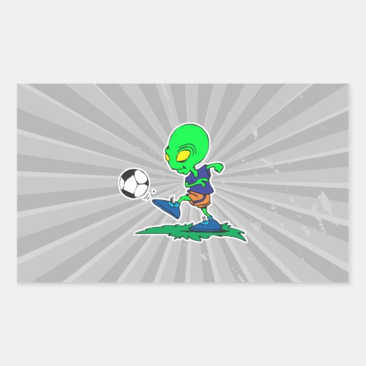 宇宙人サッカー選手のボール蹴り顔 長方形シール (正面)