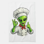 宇宙人シェフの可愛いデザイン キッチンタオル (縦)