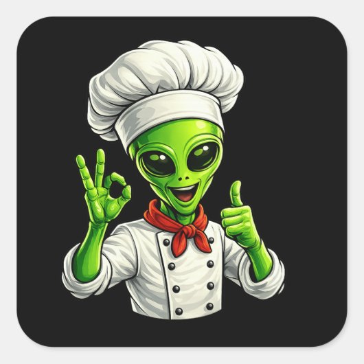 宇宙人シェフの可愛いデザイン 宇宙料理人 スクエアシール (正面)