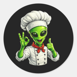 宇宙人シェフの面白いデザイン 料理好きなキュートな宇宙人シェフ ラウンドシール