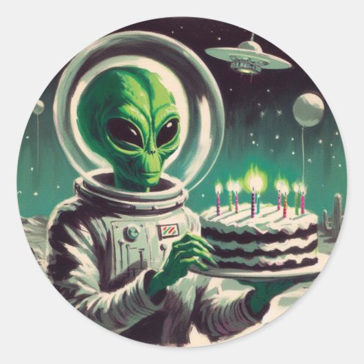 宇宙人バースデーケーキUFO ラウンドシール (正面)